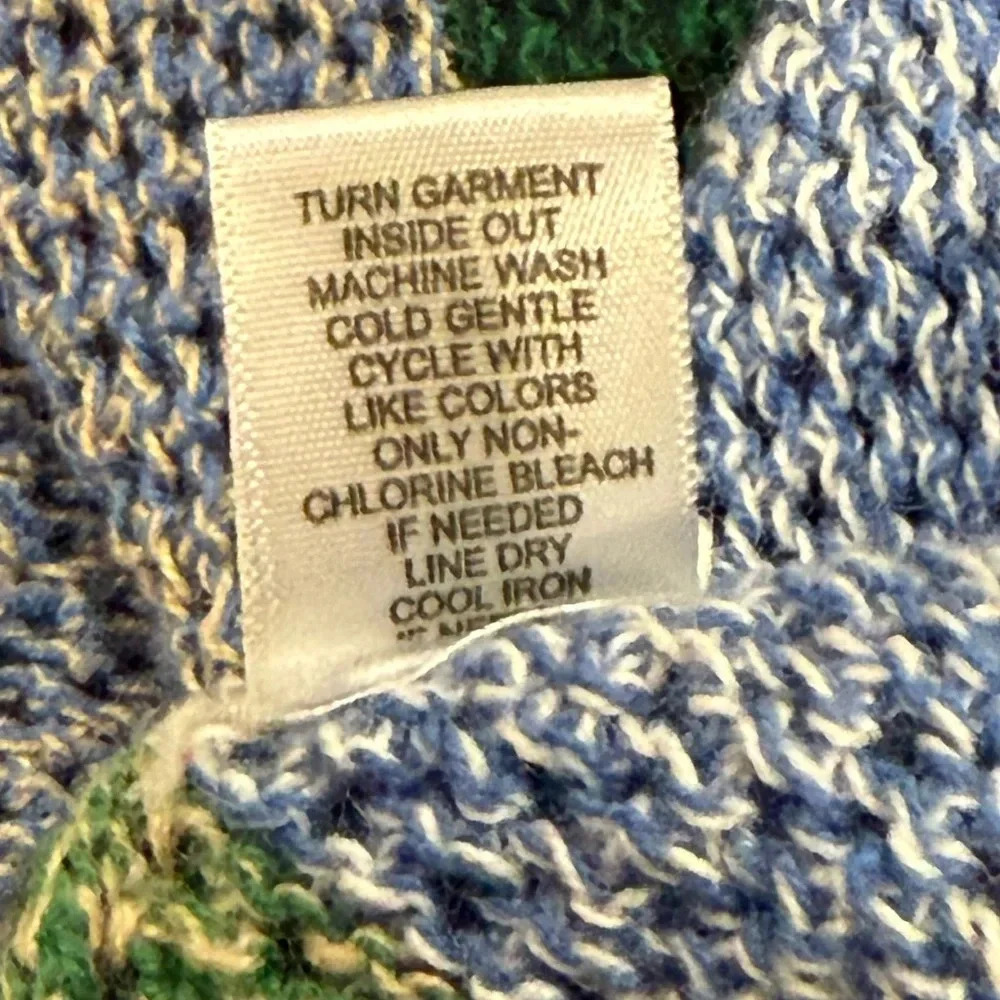 Patchwork Cottagecore Open Knit Blue Green Button Cardigan Sweater Womens Large - Picture 11 of 13